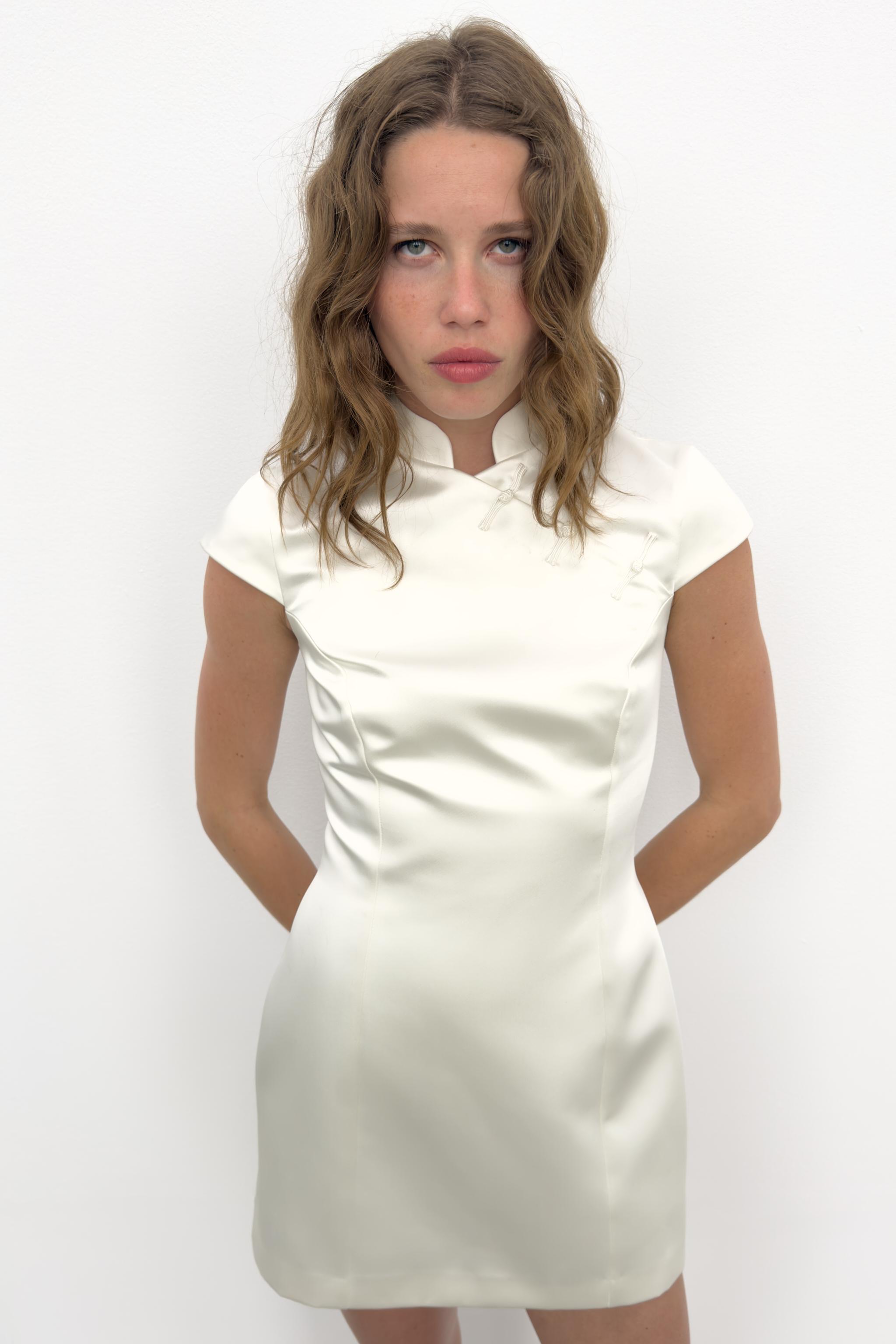 SATIN EFFECT MINI FIREMAN CLASP DRESS